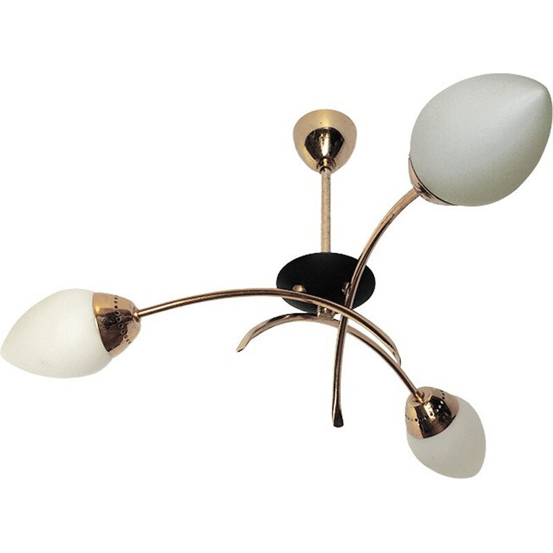 Brass chandelier Arlus with 3 lamps - 1950s