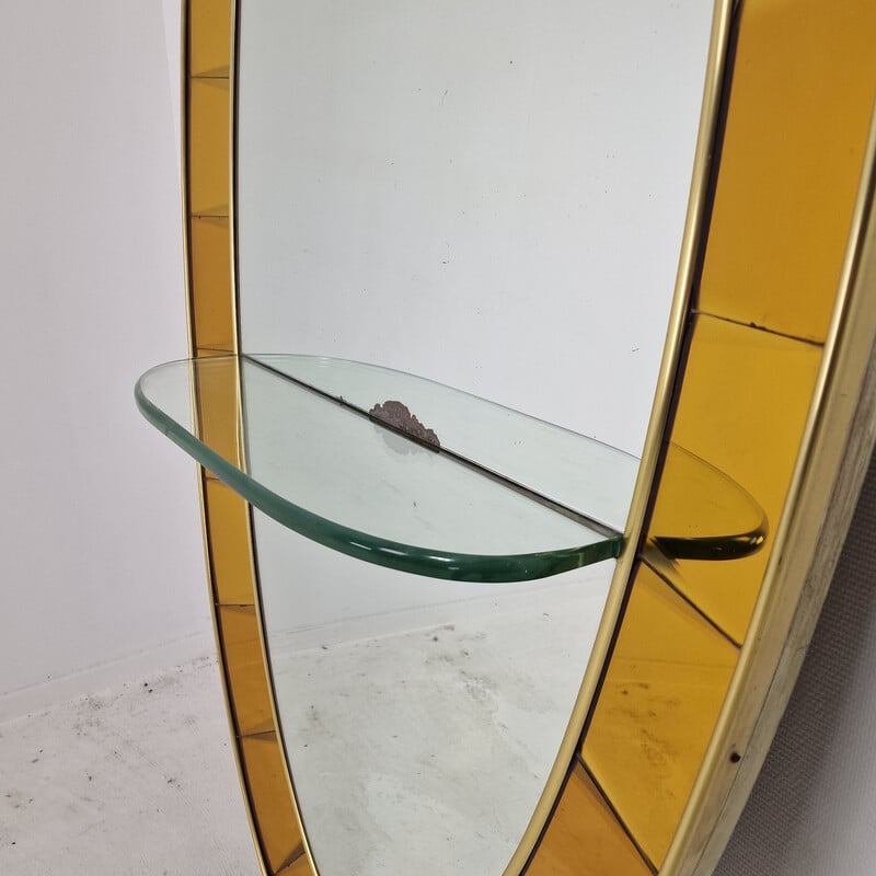Espejo de pie de cristal vintage con consola para Cristal Art, Italia 1950