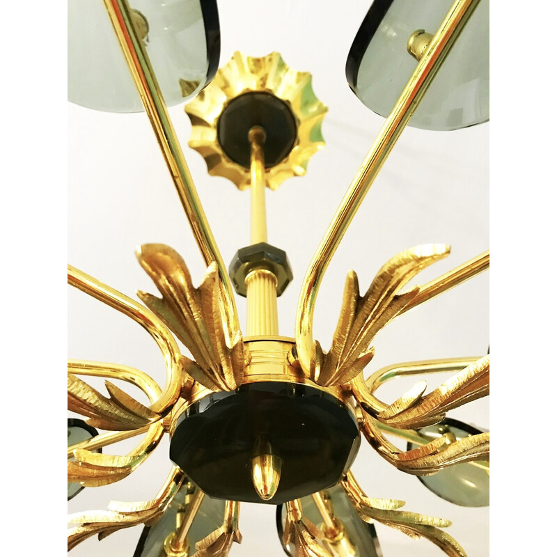 Lámparas vintage de 10 brazos de latón dorado de Max Ingrand para Fontana Arte, Italia 1960