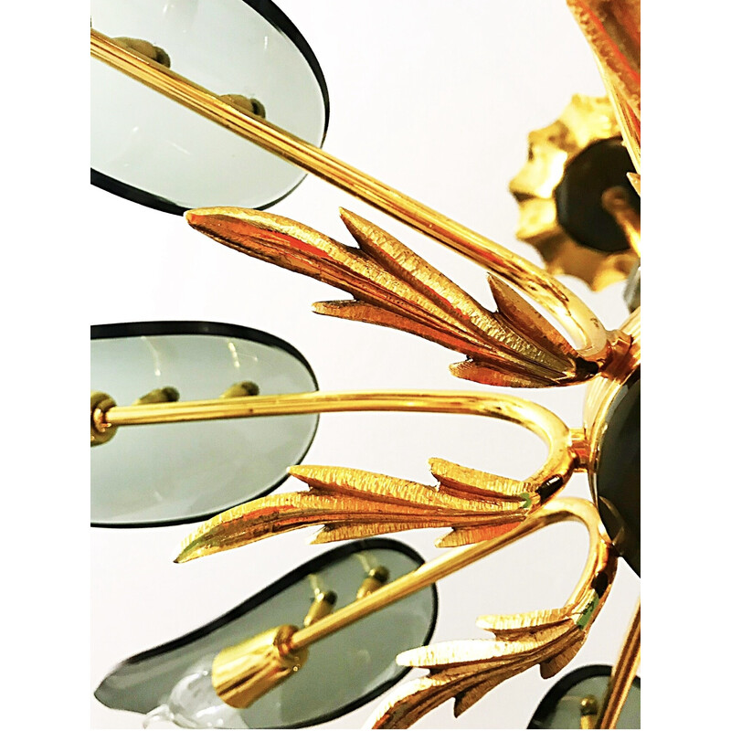 Lustres vintage en laiton doré à 10 branches par Max Ingrand pour Fontana Arte, Italie 1960