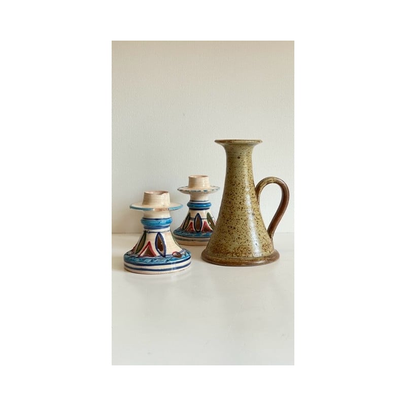 3er-Set Vintage-Kerzenhalter aus Keramik und Steingut