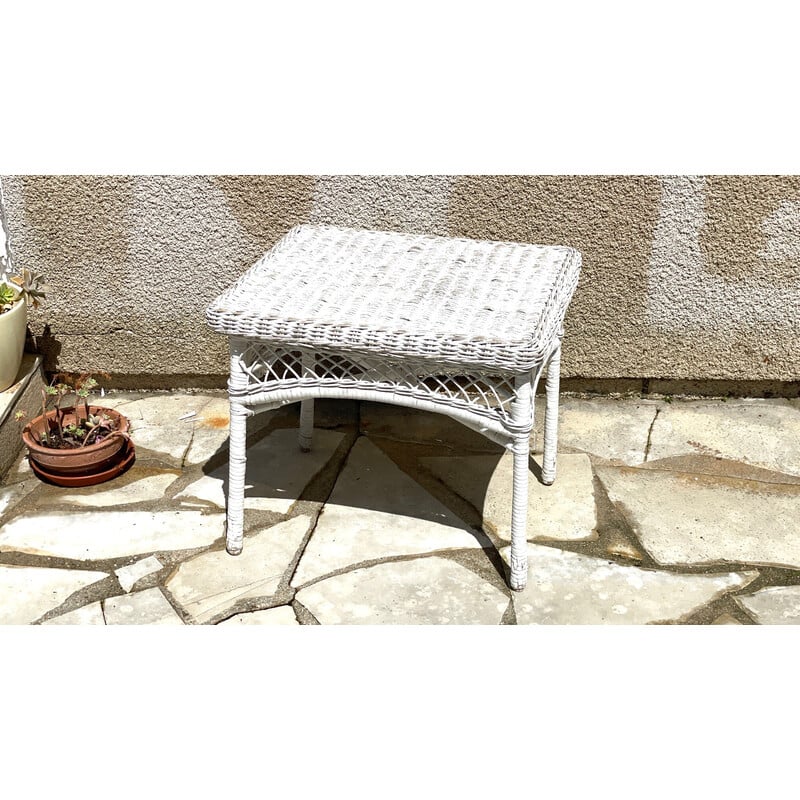 Vintage white rattan coffee table