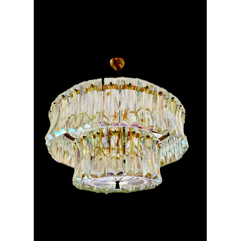 Vintage chandelier in iridescent Murano glass and brass by Venini, Italy 1950