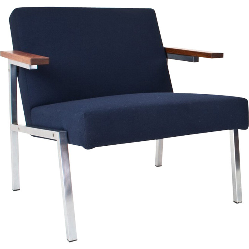 Fauteuil bleu en laine et en chrome de Martin Visser - 1960