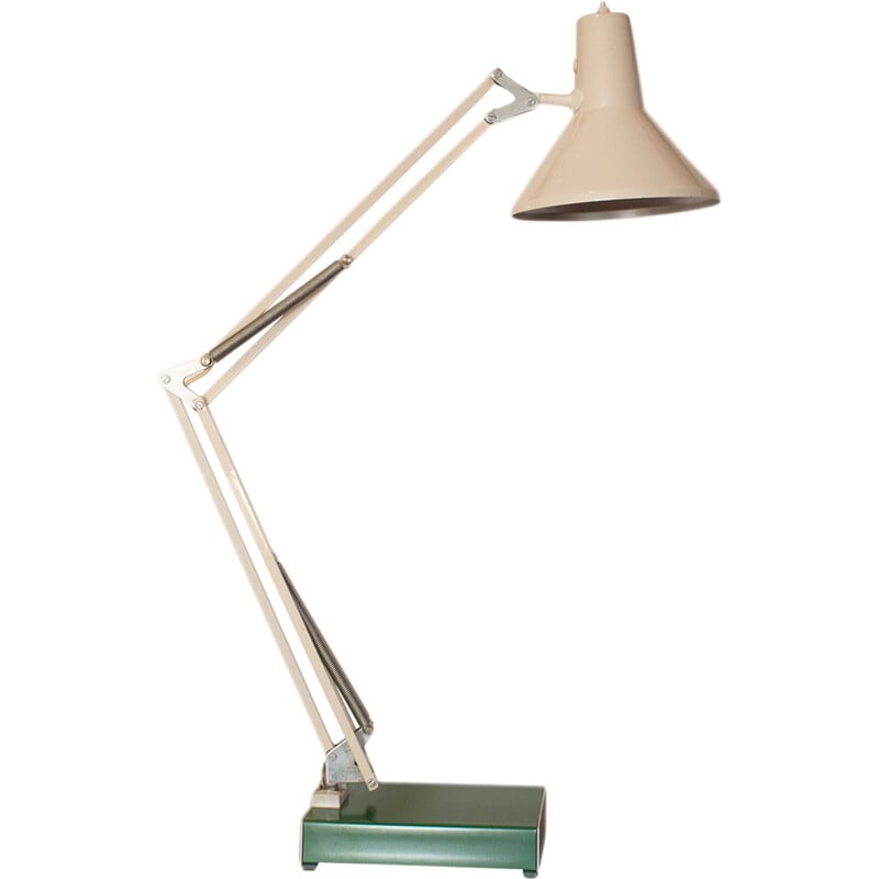 Vintage white metal architect desk lamp by HCF, Denmark 1970