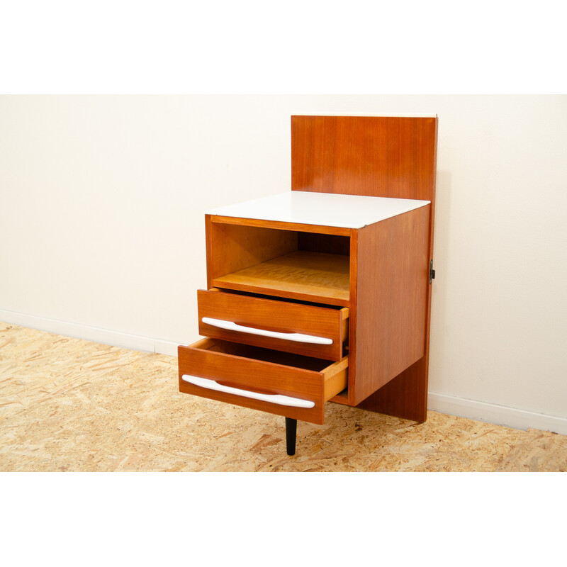 Pair of vintage bedside tables in beech wood and white glass by Mojmír Požár for Up Závody, Czechoslovakia 1960