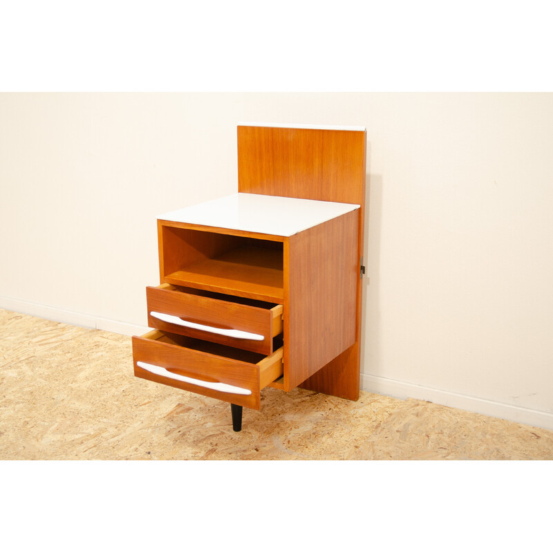 Pair of vintage bedside tables in beech wood and white glass by Mojmír Požár for Up Závody, Czechoslovakia 1960