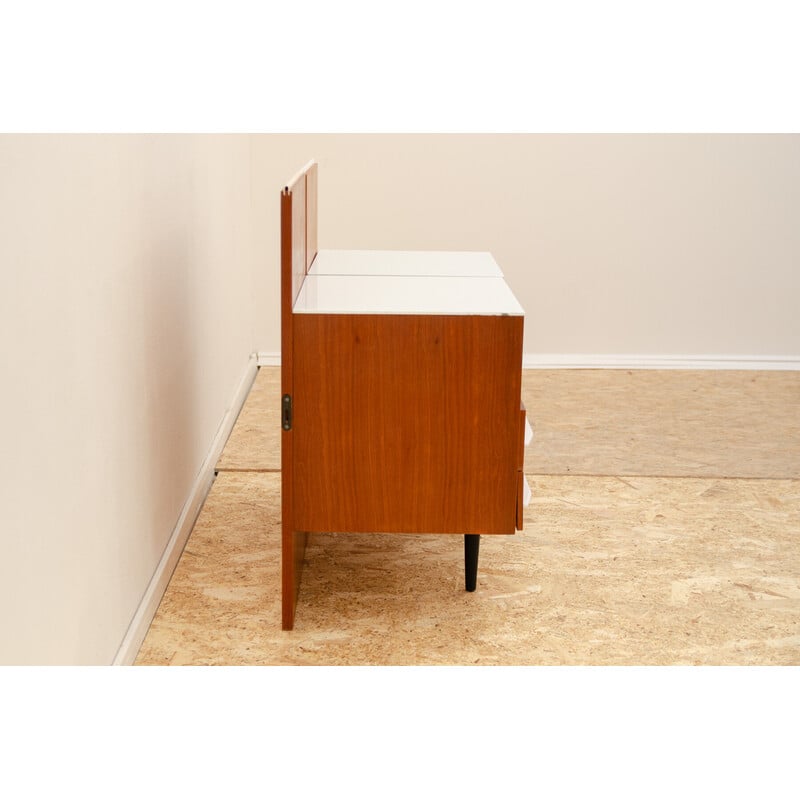 Pair of vintage bedside tables in beech wood and white glass by Mojmír Požár for Up Závody, Czechoslovakia 1960