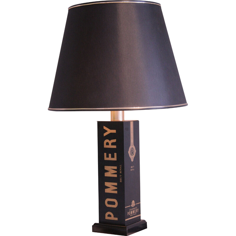 Vintage "Champagne" table lamp in black lacquered metal, France 1970