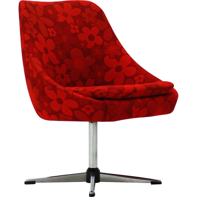 Swivel red chair with floral pattern - 1970s