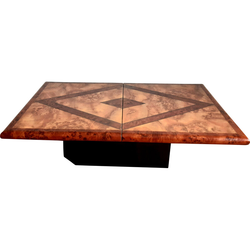 Vintage bar table in elm burl by Eric Maville, 1970