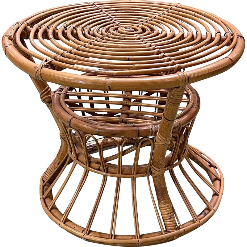 Mesa con pedestal de bambú vintage, 1970