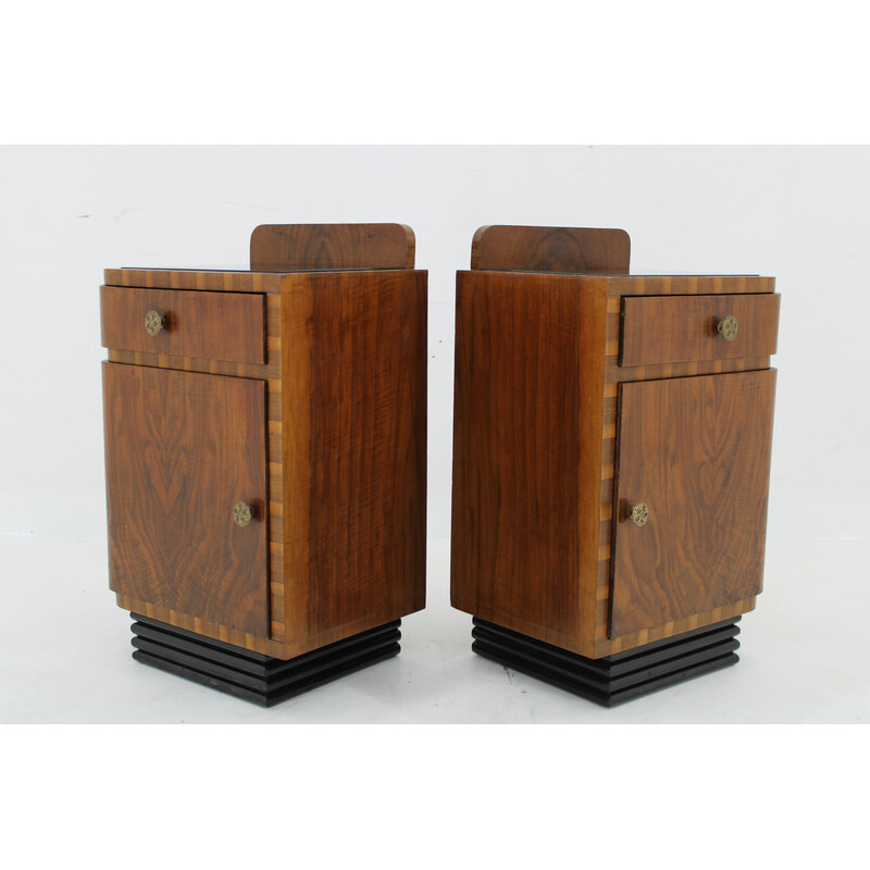 Pair of vintage Art Deco bedside tables in walnut finish, Italy 1940