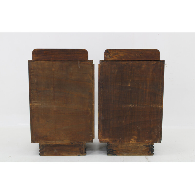 Pair of vintage Art Deco bedside tables in walnut finish, Italy 1940