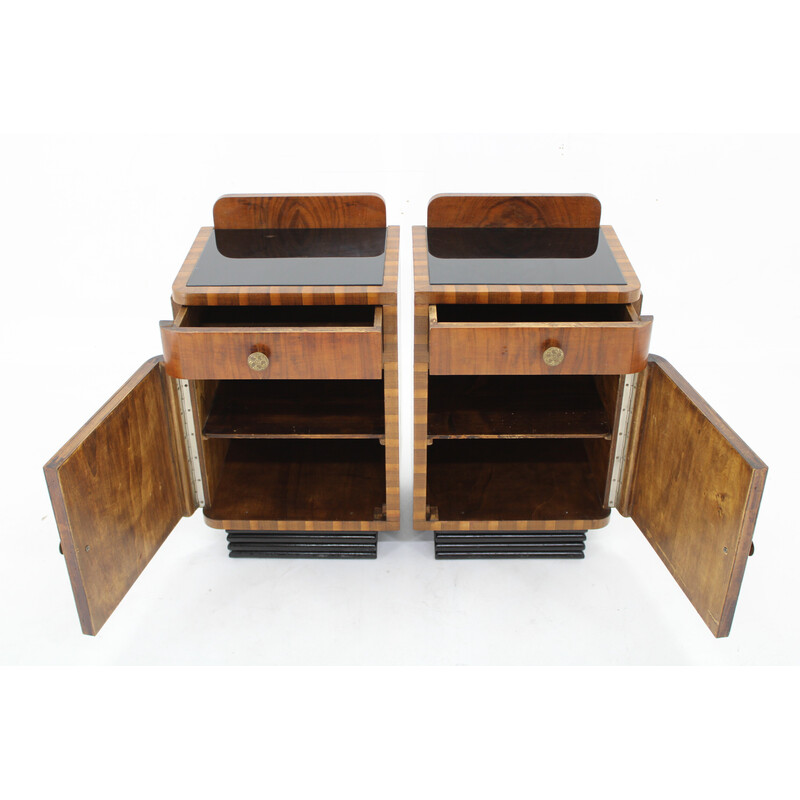 Pair of vintage Art Deco bedside tables in walnut finish, Italy 1940