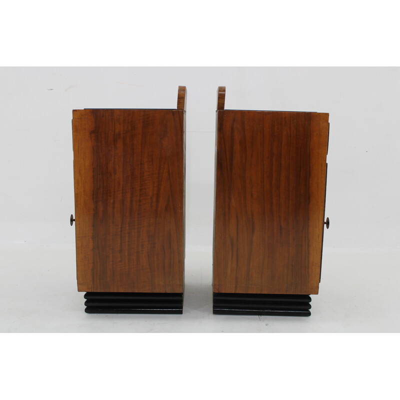 Pair of vintage Art Deco bedside tables in walnut finish, Italy 1940