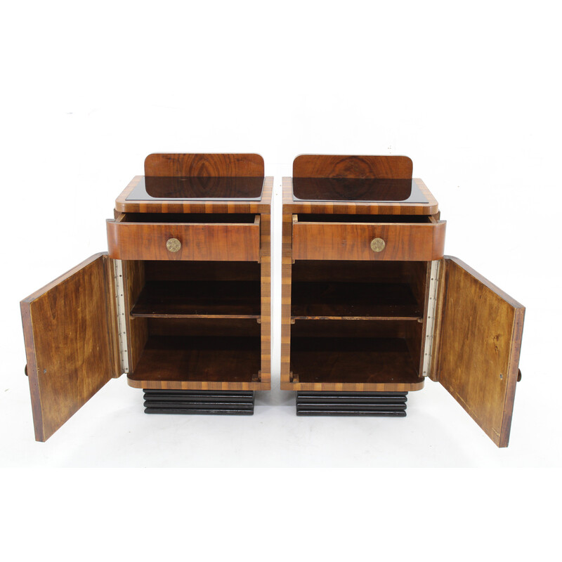 Pair of vintage Art Deco bedside tables in walnut finish, Italy 1940