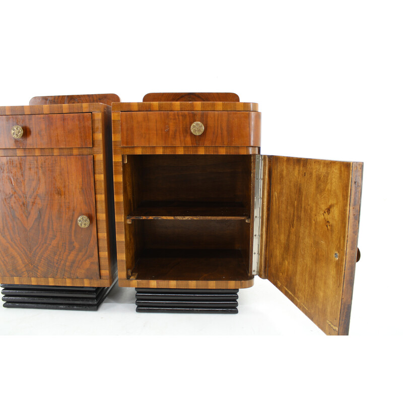 Pair of vintage Art Deco bedside tables in walnut finish, Italy 1940