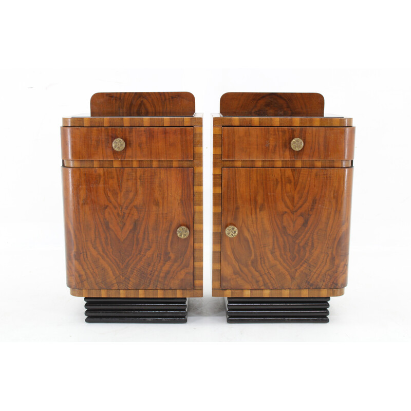 Pair of vintage Art Deco bedside tables in walnut finish, Italy 1940