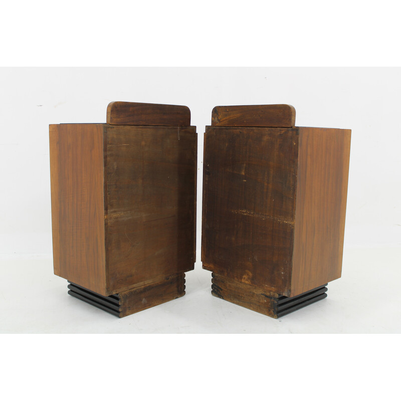 Pair of vintage Art Deco bedside tables in walnut finish, Italy 1940