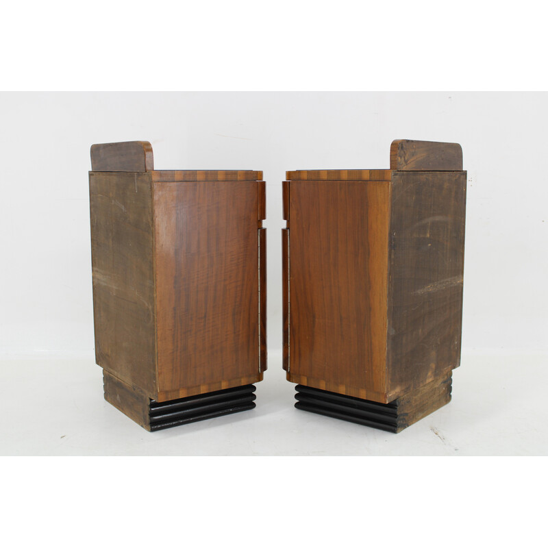 Pair of vintage Art Deco bedside tables in walnut finish, Italy 1940