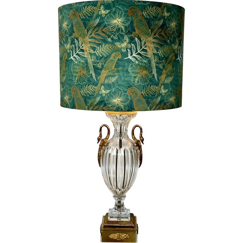 Vintage Neo lamp in Baccarat crystal and bronze decorated with swans, 1970