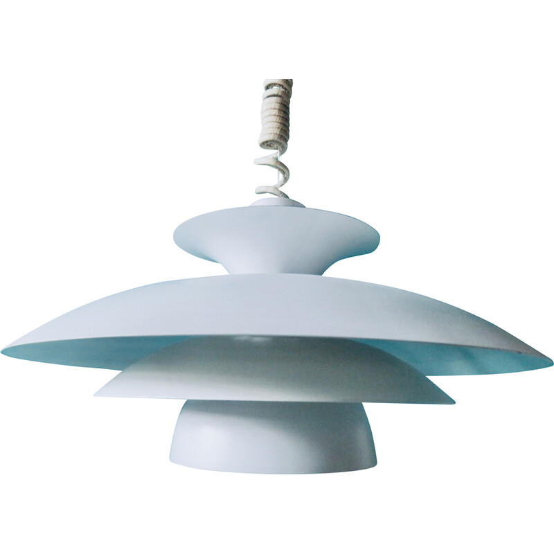 Vintage pendant lamp in white lacquered metal with 3 cups, Denmark 1980
