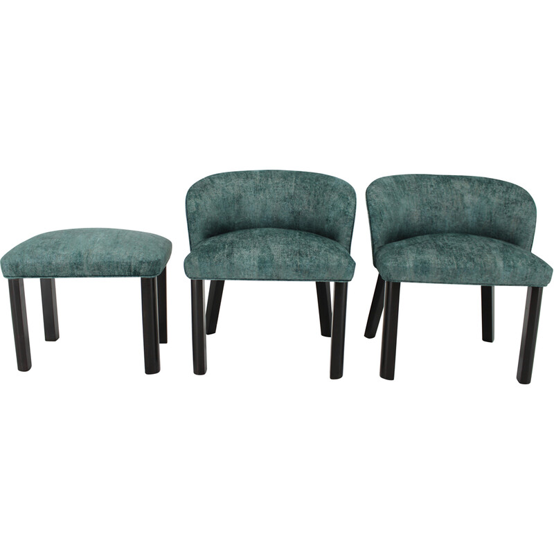 Pair of vintage chairs with stool, Italy 1940