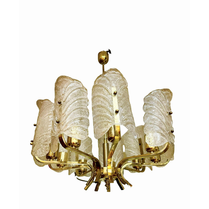 Vintage 9-leaf Murano glass chandelier by Carl Fagerlund for Orrifors, Sweden