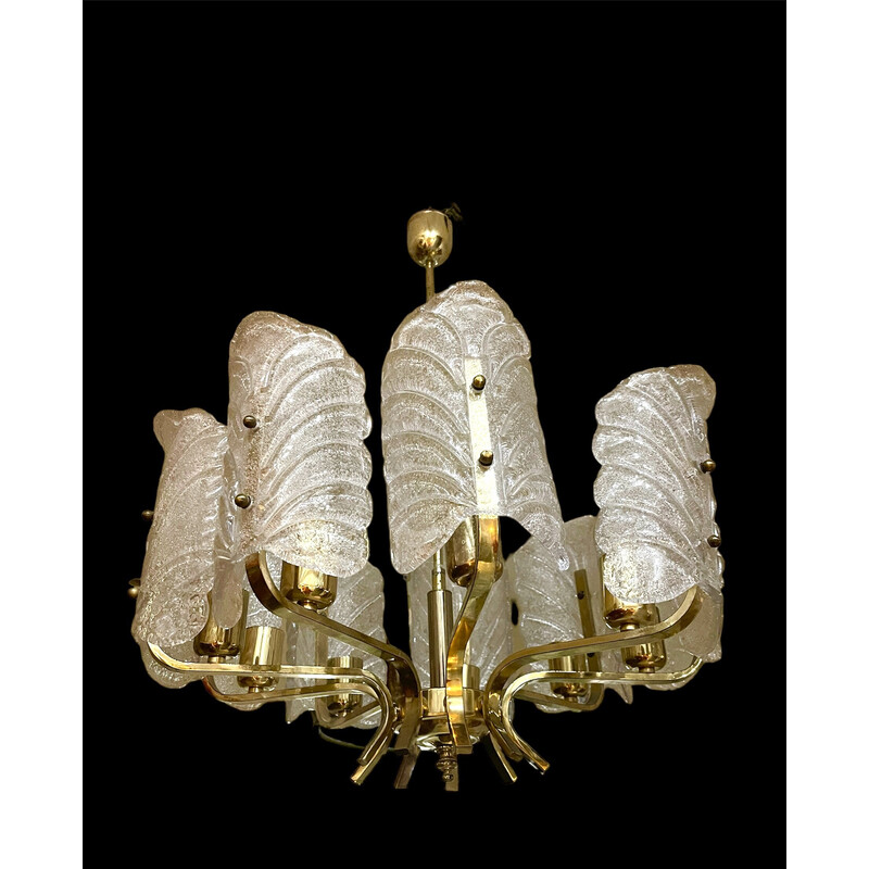 Vintage 9-leaf Murano glass chandelier by Carl Fagerlund for Orrifors, Sweden