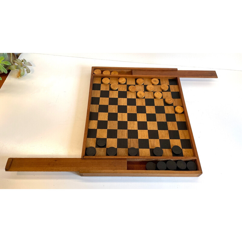 Vintage wooden checkers game with dovetail assembly