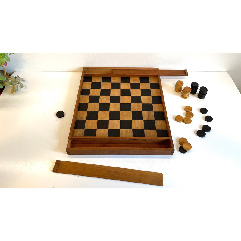 Vintage wooden checkers game with dovetail assembly