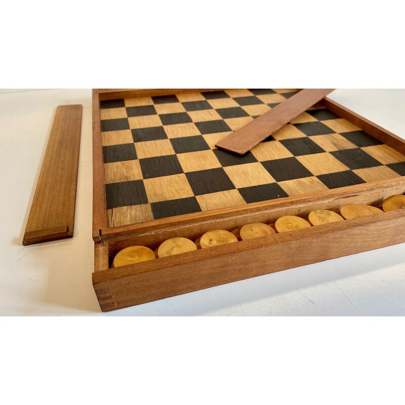 Vintage wooden checkers game with dovetail assembly