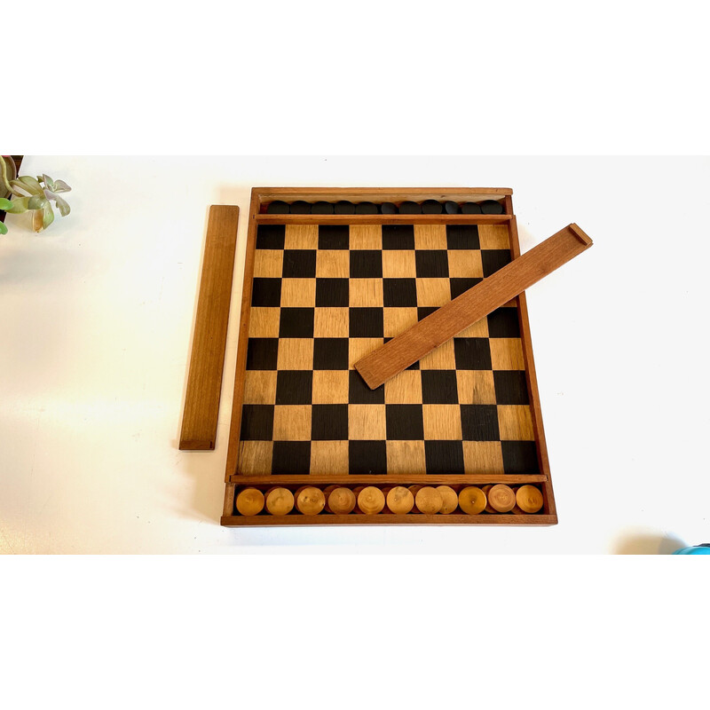 Vintage wooden checkers game with dovetail assembly