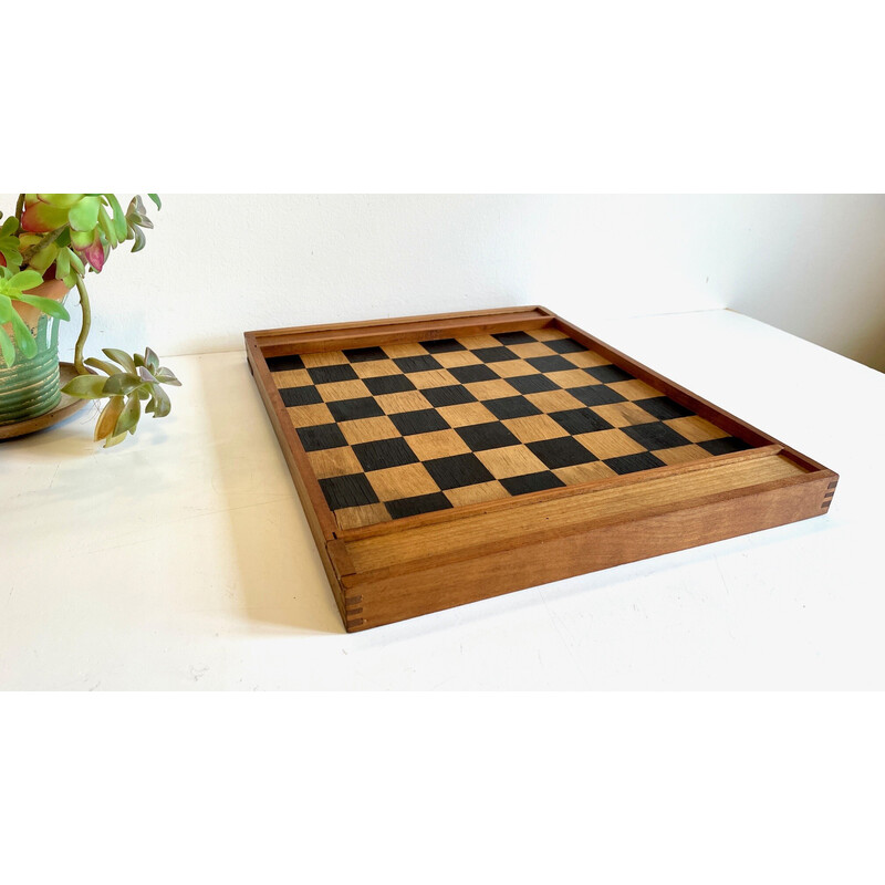 Vintage wooden checkers game with dovetail assembly