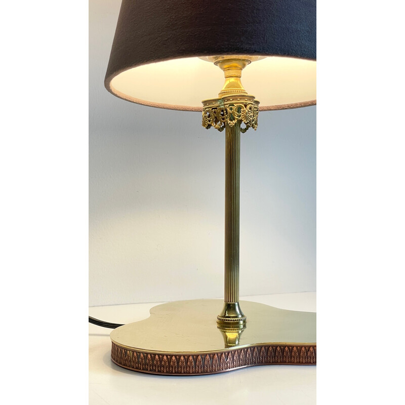 Vintage brass and copper lamp with clover-shaped tray