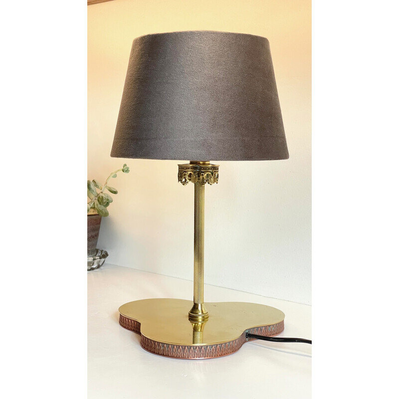 Vintage brass and copper lamp with clover-shaped tray