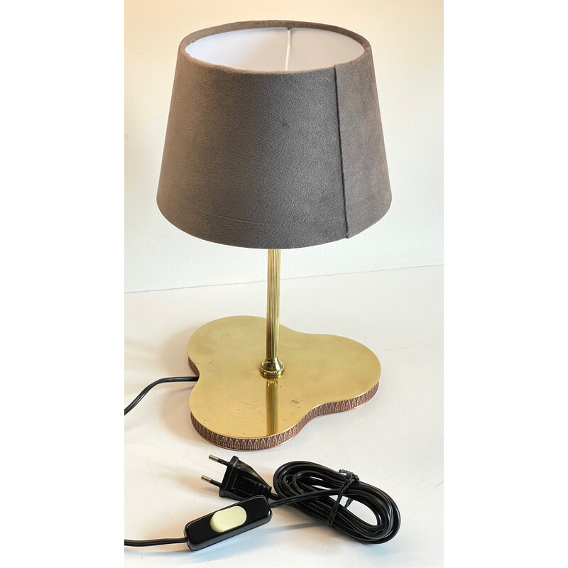 Lampe vintage en laiton et cuivre à plateau forme trèfle