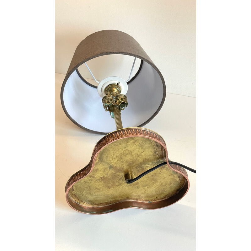 Vintage brass and copper lamp with clover-shaped tray