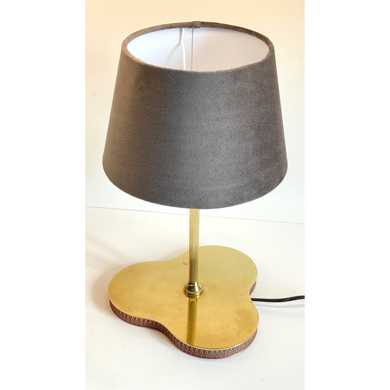 Vintage brass and copper lamp with clover-shaped tray