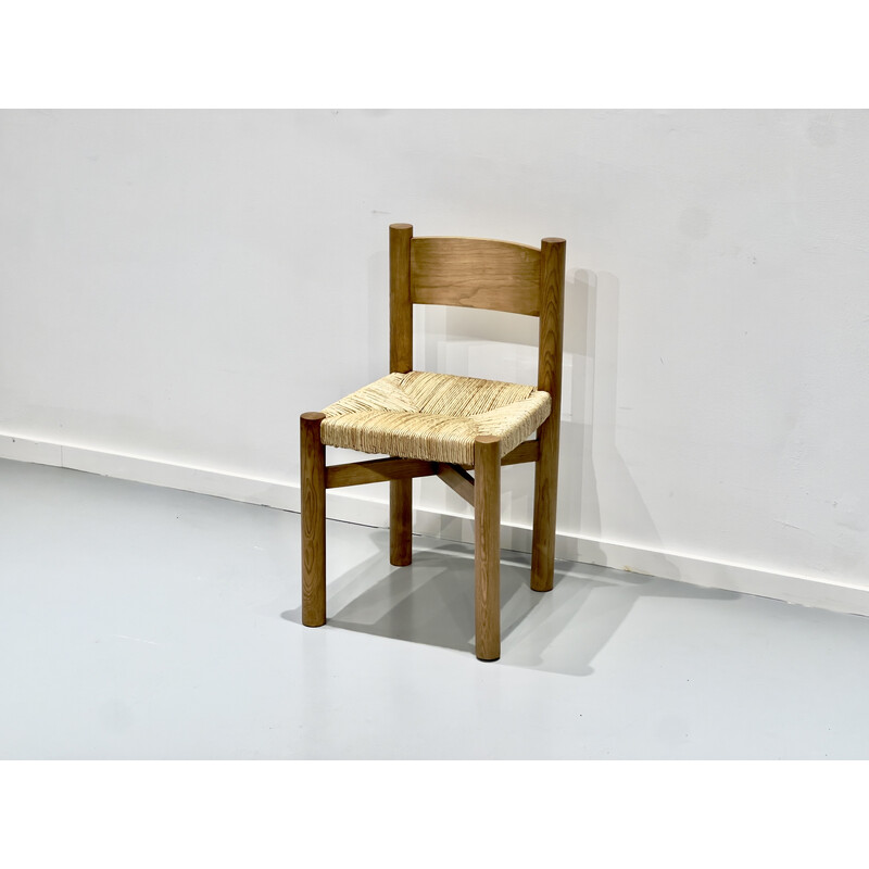 Vintage-Stuhl aus Esche und Stroh von Charlotte Perriand für Steph Simons, 1950