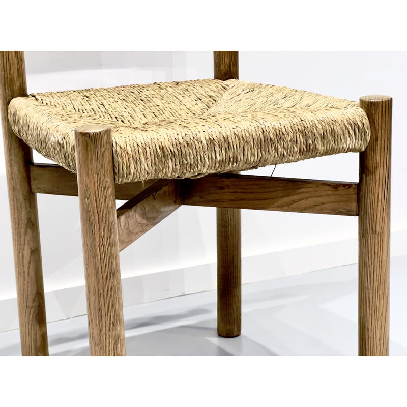 Vintage Meribel chair in ash and straw by Charlotte Perriand for Sentou, 1950