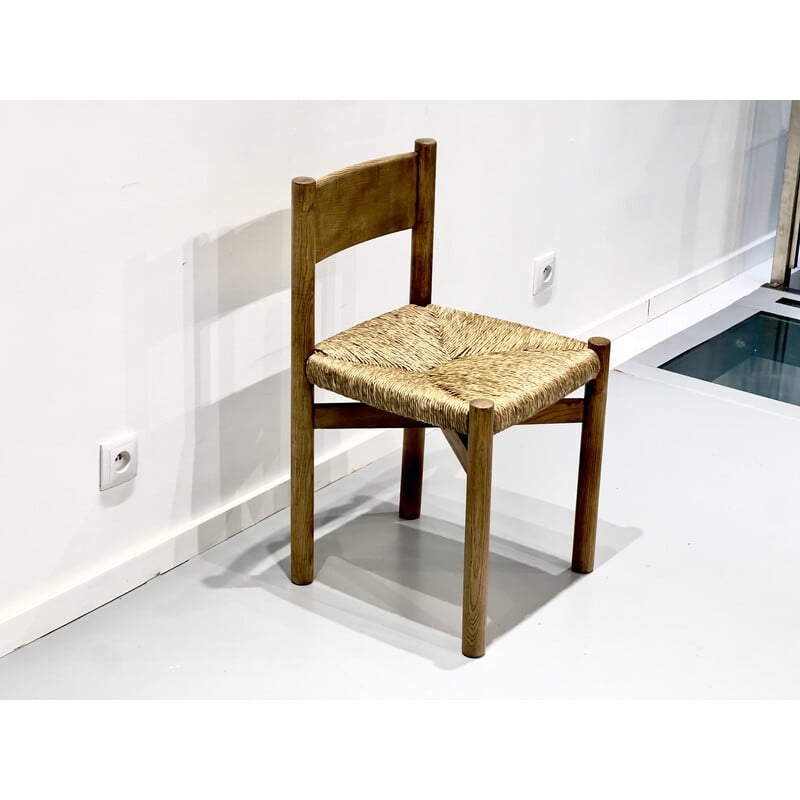 Vintage Meribel chair in ash and straw by Charlotte Perriand for Sentou, 1950