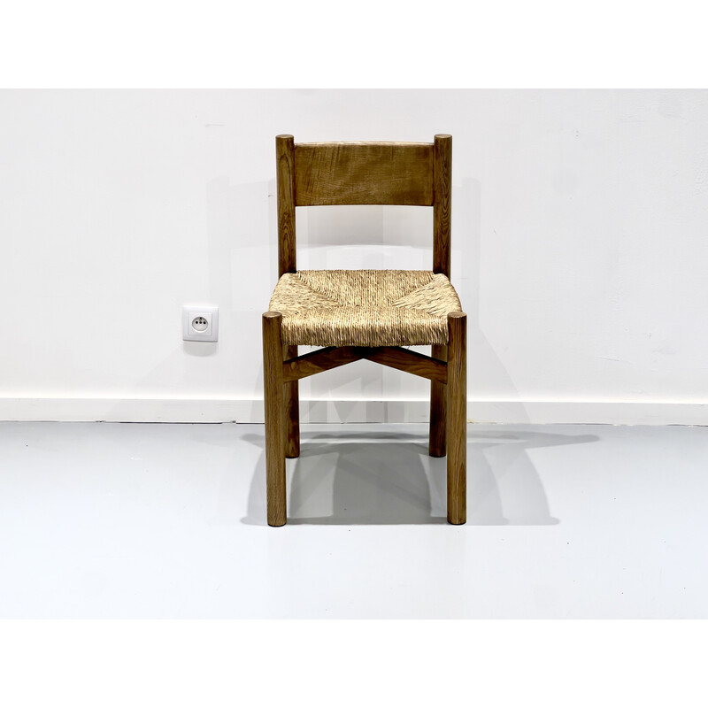 Vintage Meribel chair in ash and straw by Charlotte Perriand for Sentou, 1950