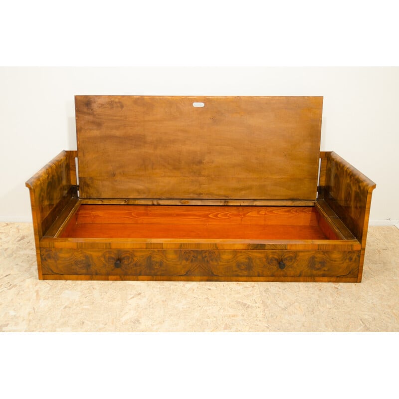 Vintage Art Deco 3-seater sofa in walnut veneer, Czechoslovakia 1930