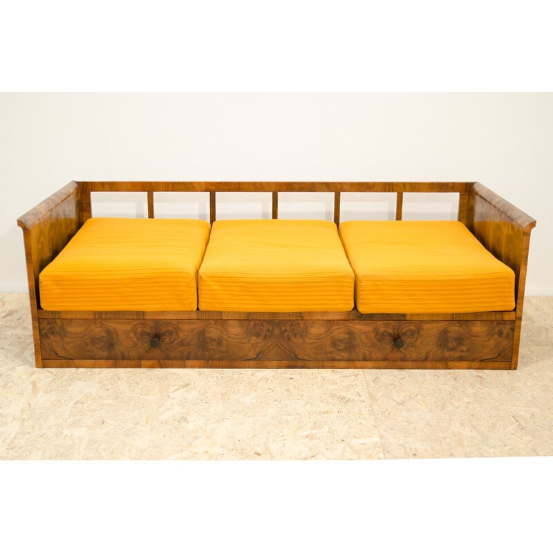 Vintage Art Deco 3-seater sofa in walnut veneer, Czechoslovakia 1930