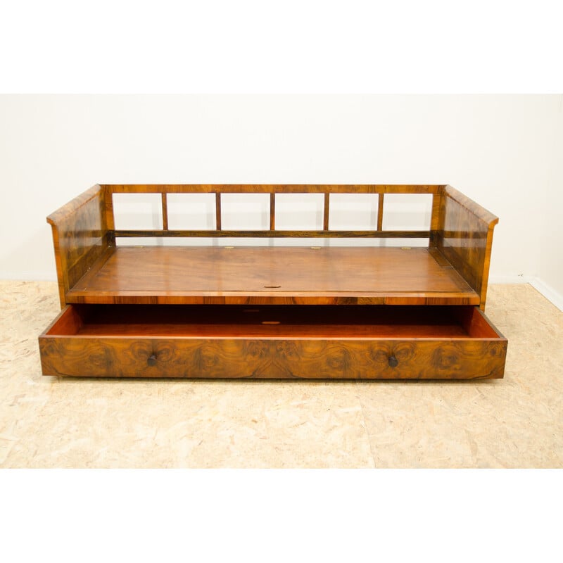 Vintage Art Deco 3-seater sofa in walnut veneer, Czechoslovakia 1930