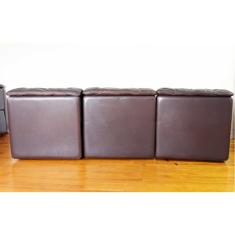 Vintage 3-seater sofa model DS11 in brown patchwork leather for De Sede, Switzerland 1970