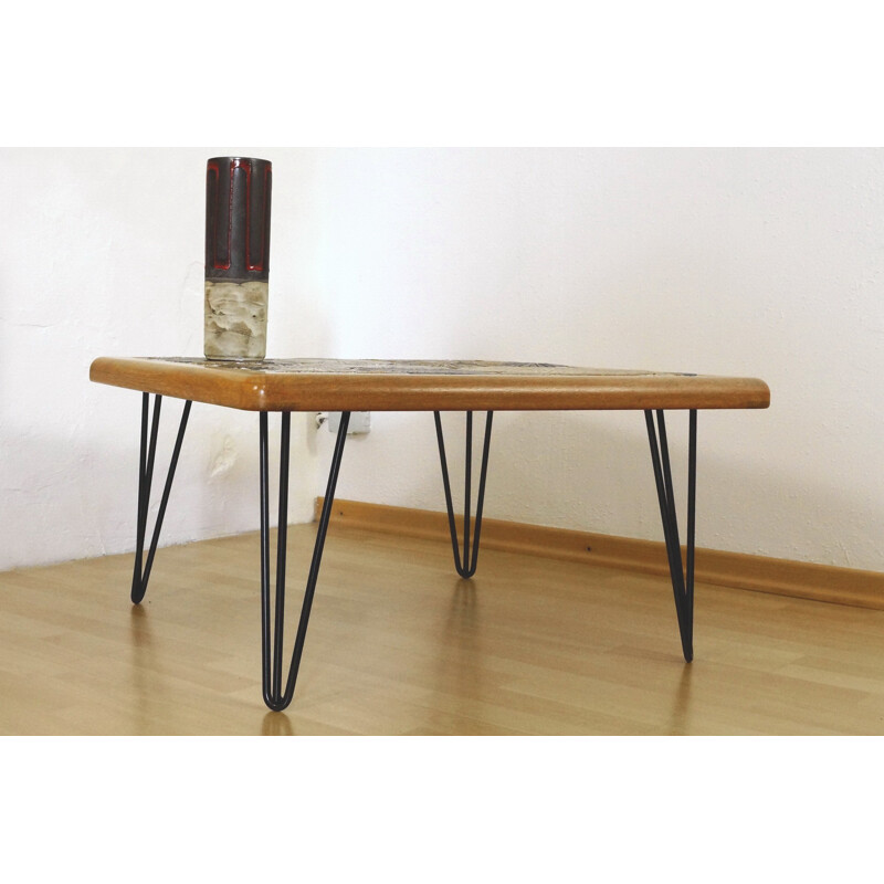 Teak coffee table with hairpin legs by Tou Poulsen for Haslev - 1960s