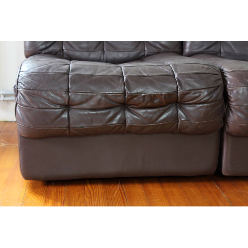 Vintage 3-seater sofa model DS11 in brown patchwork leather for De Sede, Switzerland 1970